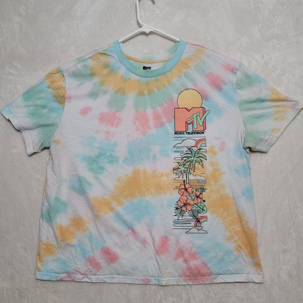 MTV Tee T-Shirt Womens XXL Pink Short Sleeve Crew Neck Graphic Logo
